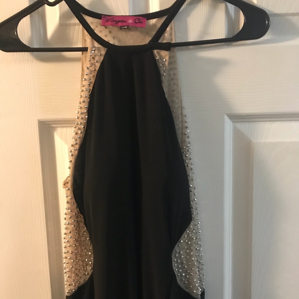 black sequined back prom dress